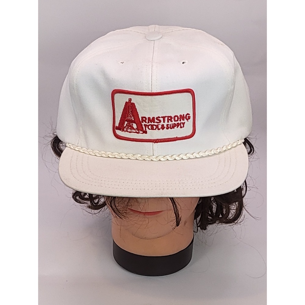 Vintage Armstrong Tools Supply Rope Hat Cap Rope Town Talk White Green‎ Adj Work